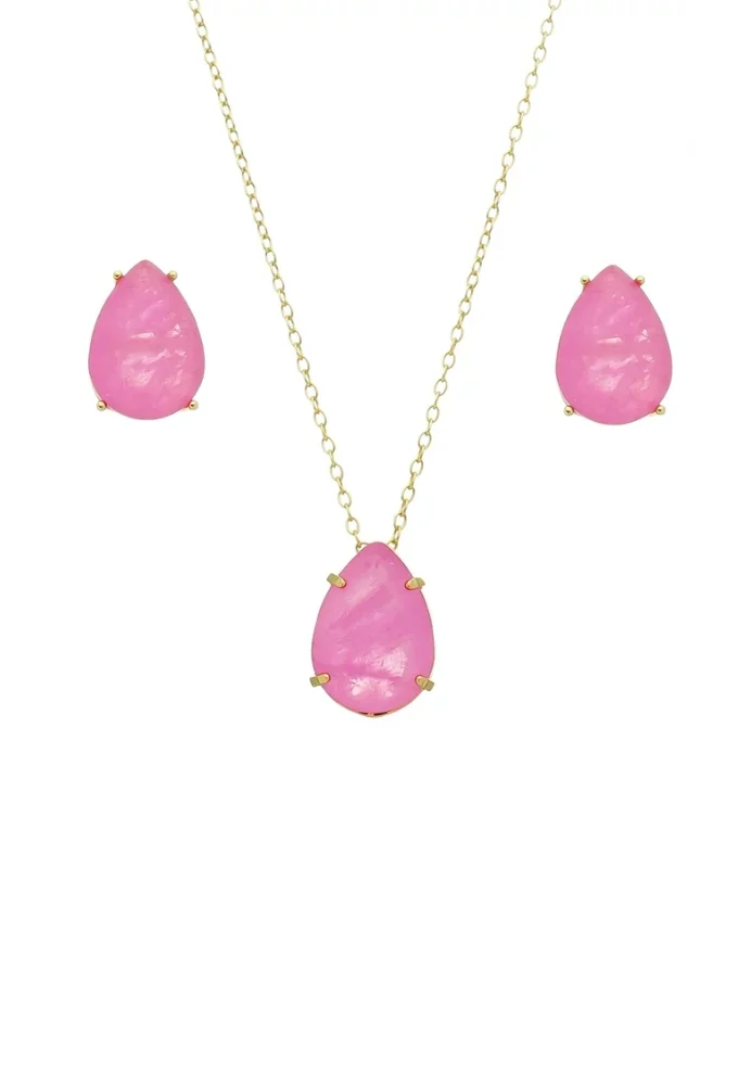 CONJUNTO SEMIJOIA DE GOTA COM PEDRA FÚCSIA FUSION CJ075-O